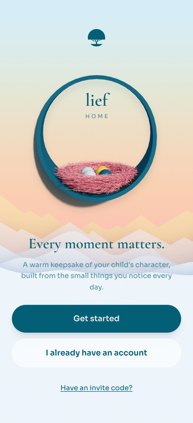 Lief Home welcome screen
